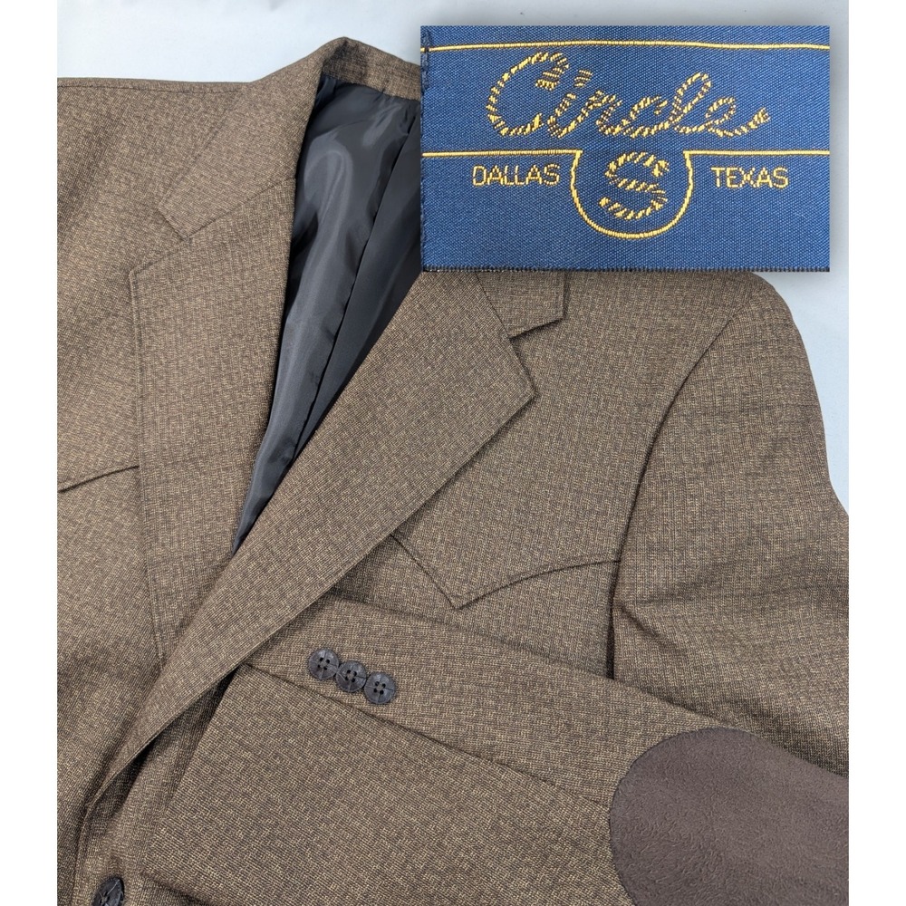 Circle S Western Cut Sports Jacket Blazer Suit Coat Poly Blend 44R Elbow Patches